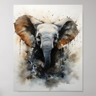 Baby Elephant Running Beautiful Wild Animal Poster