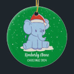 Baby Elephant Santa Christmas Snowy Winter Holiday Ceramic Tree Decoration<br><div class="desc">Cute cartoon animal ornament for kids and children. Perfect for first Christmas celebration with family. You can customise the text for any occasion.</div>