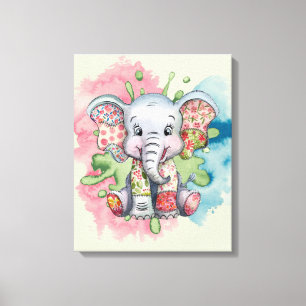 Baby Elephant Sewn Floral Patches Any Child Canvas Print