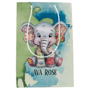 Baby Elephant Sewn Floral Patches Any Child Medium Gift Bag