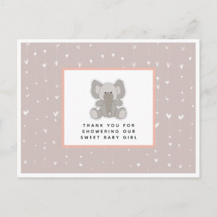 Baby Elephant String Hearts Baby Shower Thank You Postcard