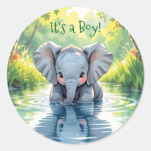 Baby Elephant Themed Baby Shower Classic Round Sticker