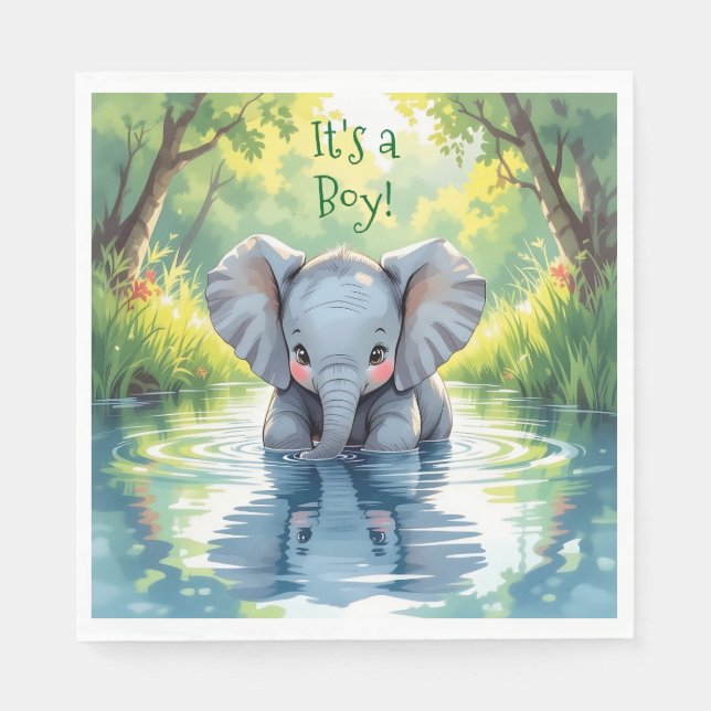 Baby Elephant Themed Baby Shower Napkin (Front)