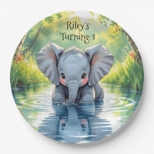 Baby Elephant Themed Birthday Party Personalized Paper Plate