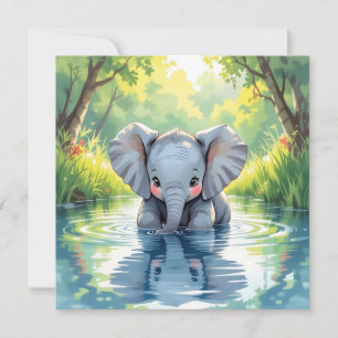 Baby Elephant Themed First Birthday Party Invitation