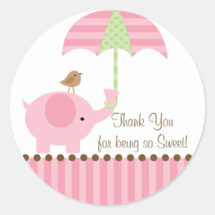 Baby Elephant Umbrella Thank You Sticker