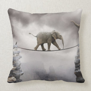 Baby Elephant Walks The Tightrope Cushion