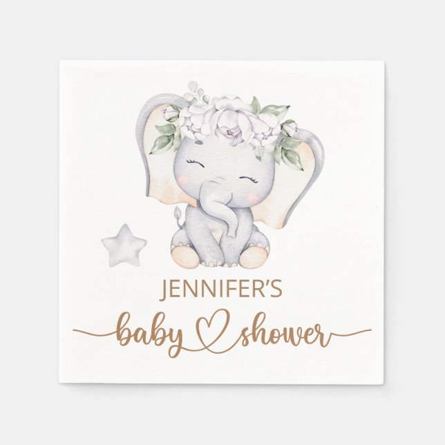 Baby Elephant Watercolor Baby Shower Napkin (Front)