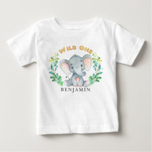 Baby Elephant Wild One 1st Birthday Jungle T-Shirt