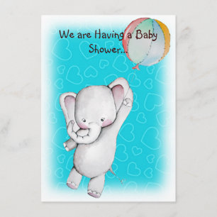 Baby Elephant with Balloon Baby Shower Invites
