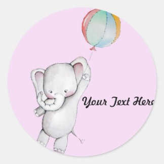 Baby Elephant with Balloon Pink Stickers