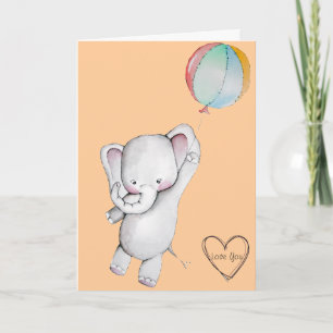 Baby Elephant with Balloon Yellow Greeting Card