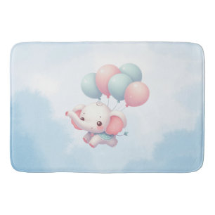 baby elephant with balloons bath mat