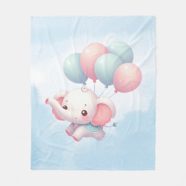baby elephant with balloons fleece blanket (Front)
