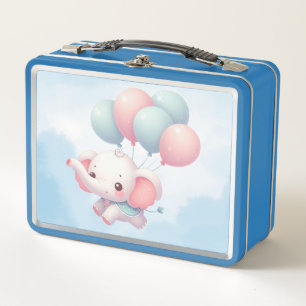 baby elephant with balloons metal lunch box