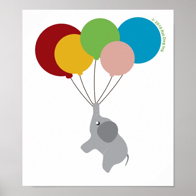 Baby Elephant with Balloons Poster (Front)