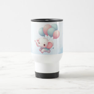 baby elephant with balloons travel mug