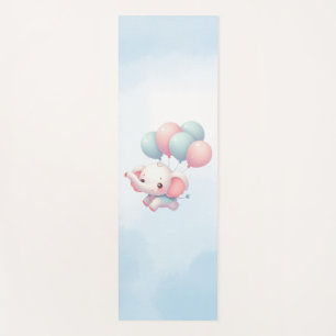 baby elephant with balloons yoga mat