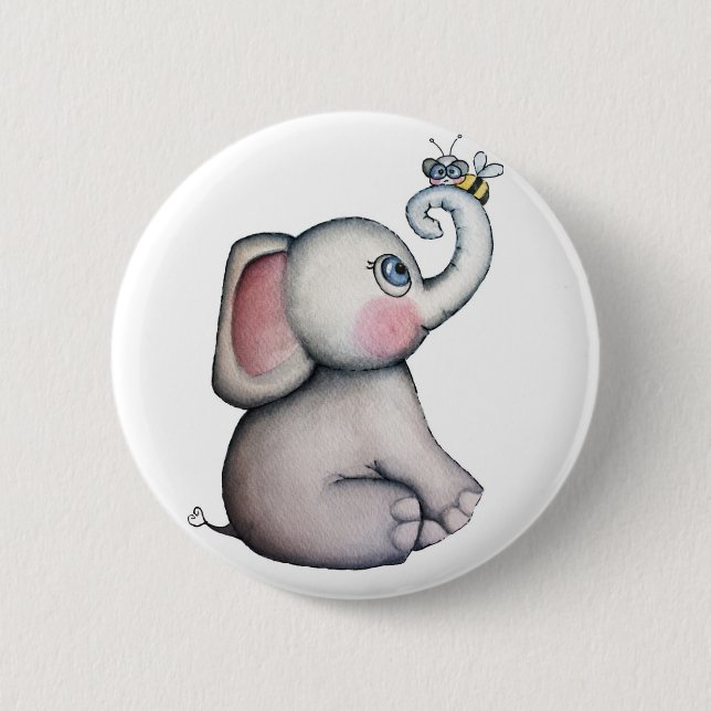Baby Elephant with Bee Friendship Button (Front)