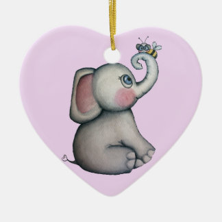 Baby Elephant with Bee Ornament Pink Background