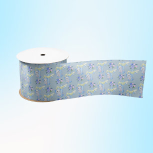 Baby Elephant With Cross Dove Happy Baptism  Satin Ribbon