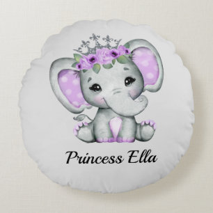 Baby Elephant with Flowers    Round Cushion