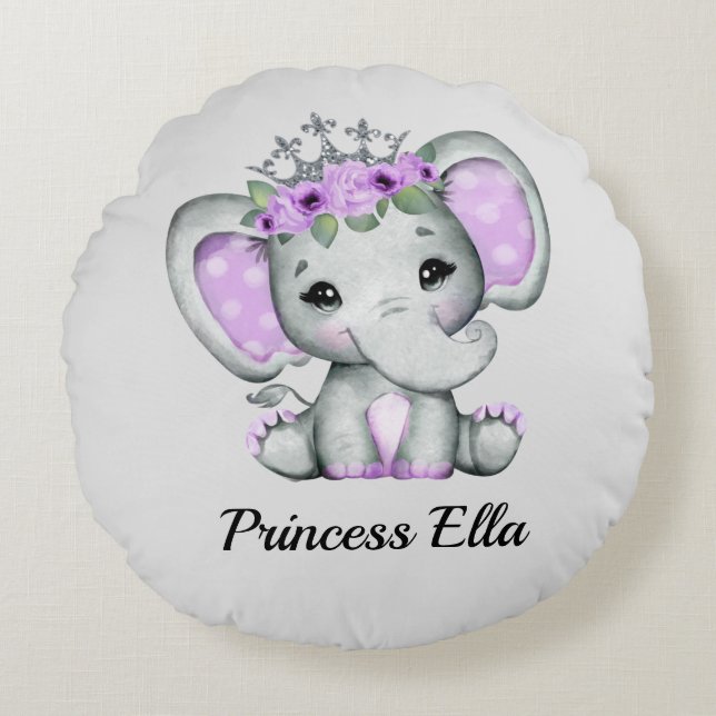 Baby Elephant with Flowers    Round Cushion (Front)