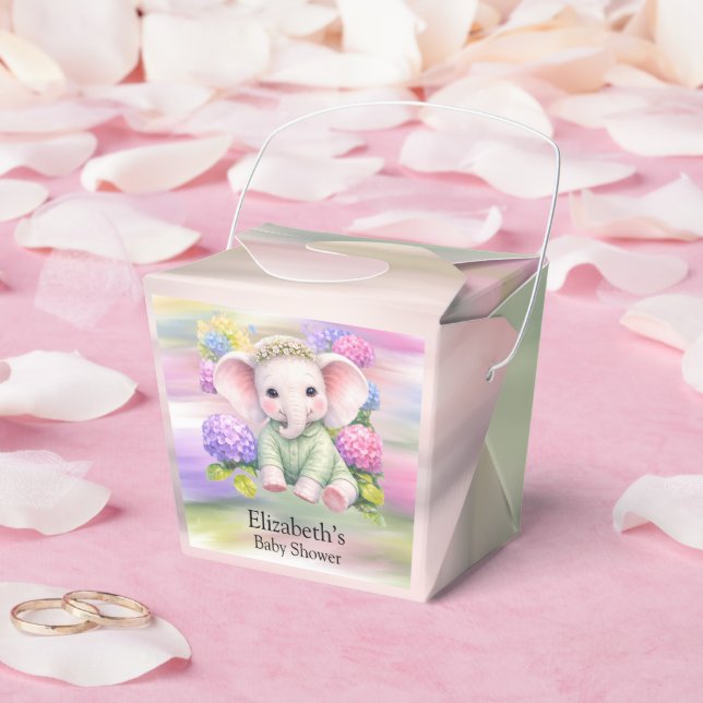 Baby Elephant with Hydrangeas Baby Shower Favour Box (Wedding)
