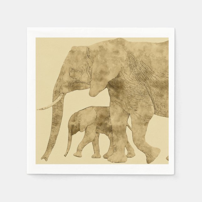 Baby Elephant with it's Mother  Napkin (Front)