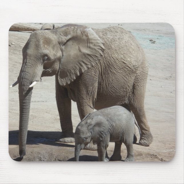 Baby Elephant with Mummy Mouse Pad (Front)