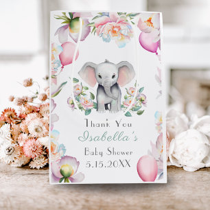 Baby Elephant With Peonies & Balloons Baby Shower Medium Gift Bag