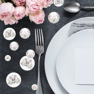 Baby Elephant With Peonies, Eucalyptus Baby Shower Confetti