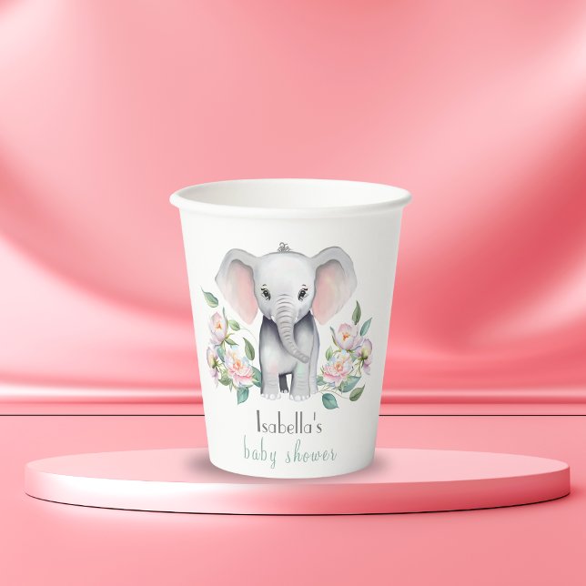 Baby Elephant With Peonies, Eucalyptus  Paper Cups (Adorable and charming to serve your guest with this party cup!)