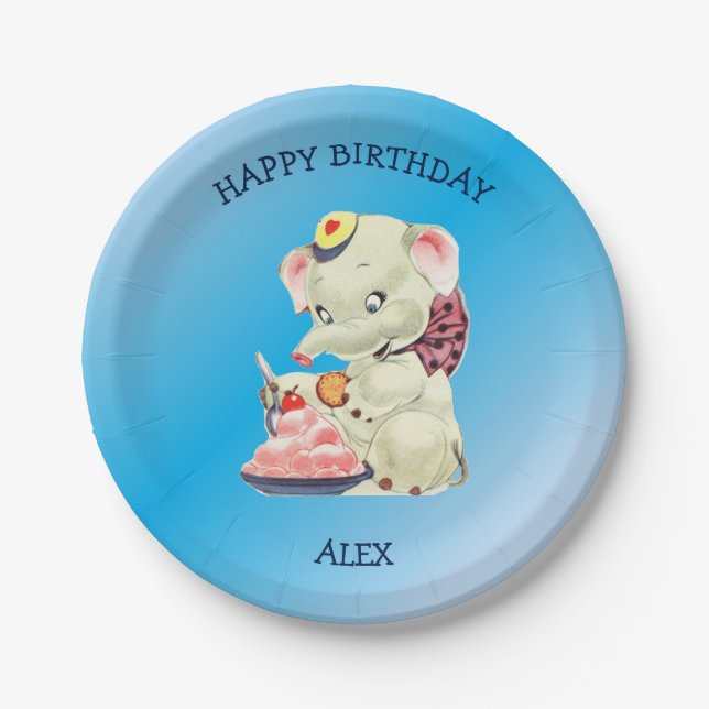 Baby Elephant With Pink Bow Paper Plate (Front)