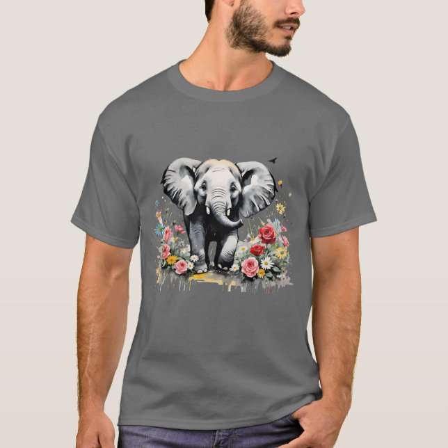 Baby Elephant With Roses  T-Shirt (Front)