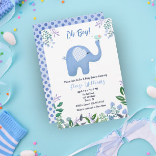 Baby Elephant With Song Bird Baby Shower Invitation
