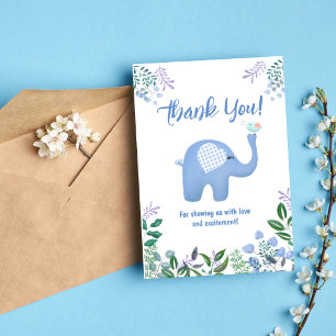 Baby Elephant With Song Bird Baby Shower  Thank You Card