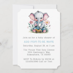 Baby Elephant with Truck Boy Baby Shower  Invitation