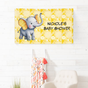 Baby Elephant Yellow Polka Dot Ears Baby Shower Banner