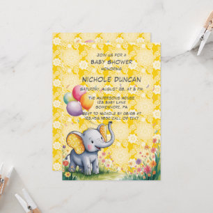 Baby Elephant Yellow Polka Dot Ears Baby Shower Invitation