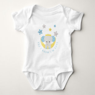 Baby Elephant Yes I Know I'm Cute Baby Boy Humour Bodysuit