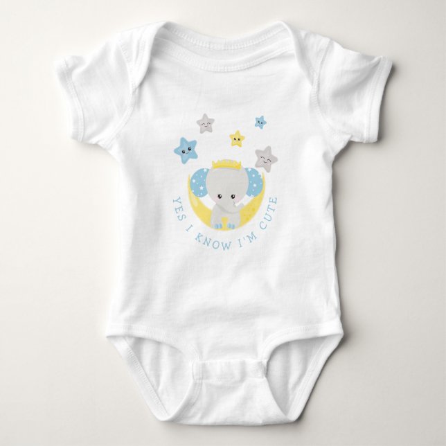 Baby Elephant Yes I Know I'm Cute Baby Boy Humour Bodysuit (Front)