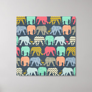 baby elephants and flamingos canvas print
