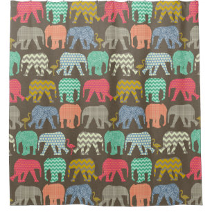 baby elephants and flamingos dark shower curtain