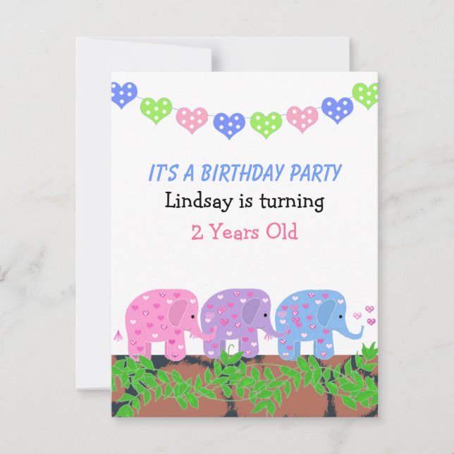 Baby Elephants Birthday Invitation (Front)