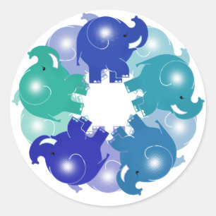 BABY ELEPHANTS BLUE CLASSIC ROUND STICKER