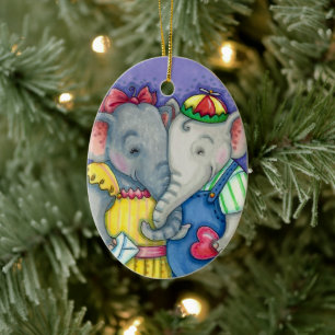 BABY ELEPHANTS FIRST LOVE, CUTE PACHYDERM FRIENDS CERAMIC TREE DECORATION