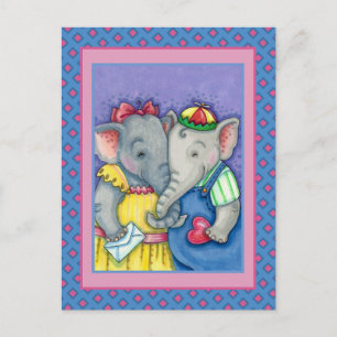 BABY ELEPHANTS FIRST LOVE, CUTE PACHYDERM FRIENDS HOLIDAY POSTCARD