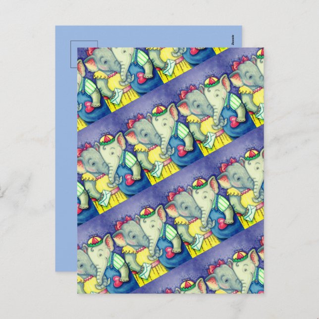 BABY ELEPHANTS FIRST LOVE, CUTE PACHYDERM FRIENDS HOLIDAY POSTCARD (Front/Back)