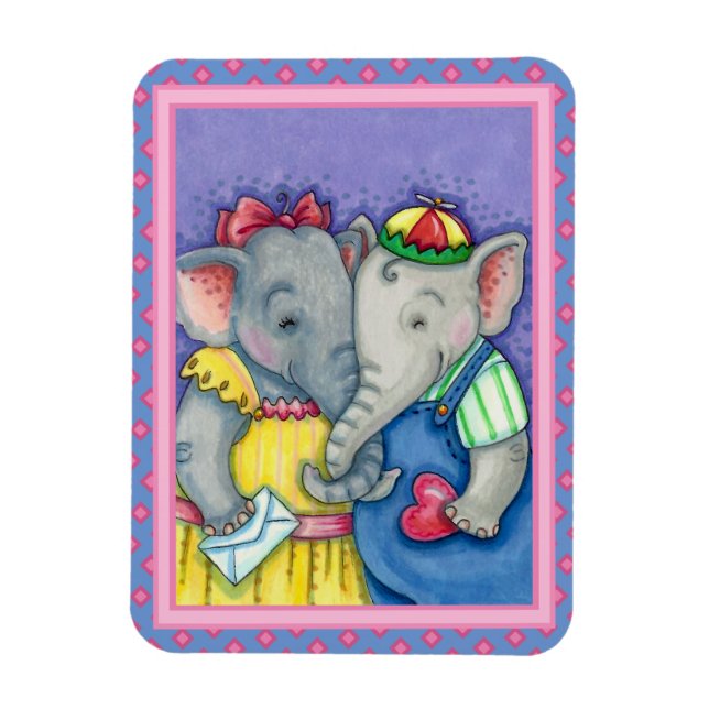 BABY ELEPHANTS FIRST LOVE, CUTE PACHYDERM FRIENDS MAGNET (Vertical)